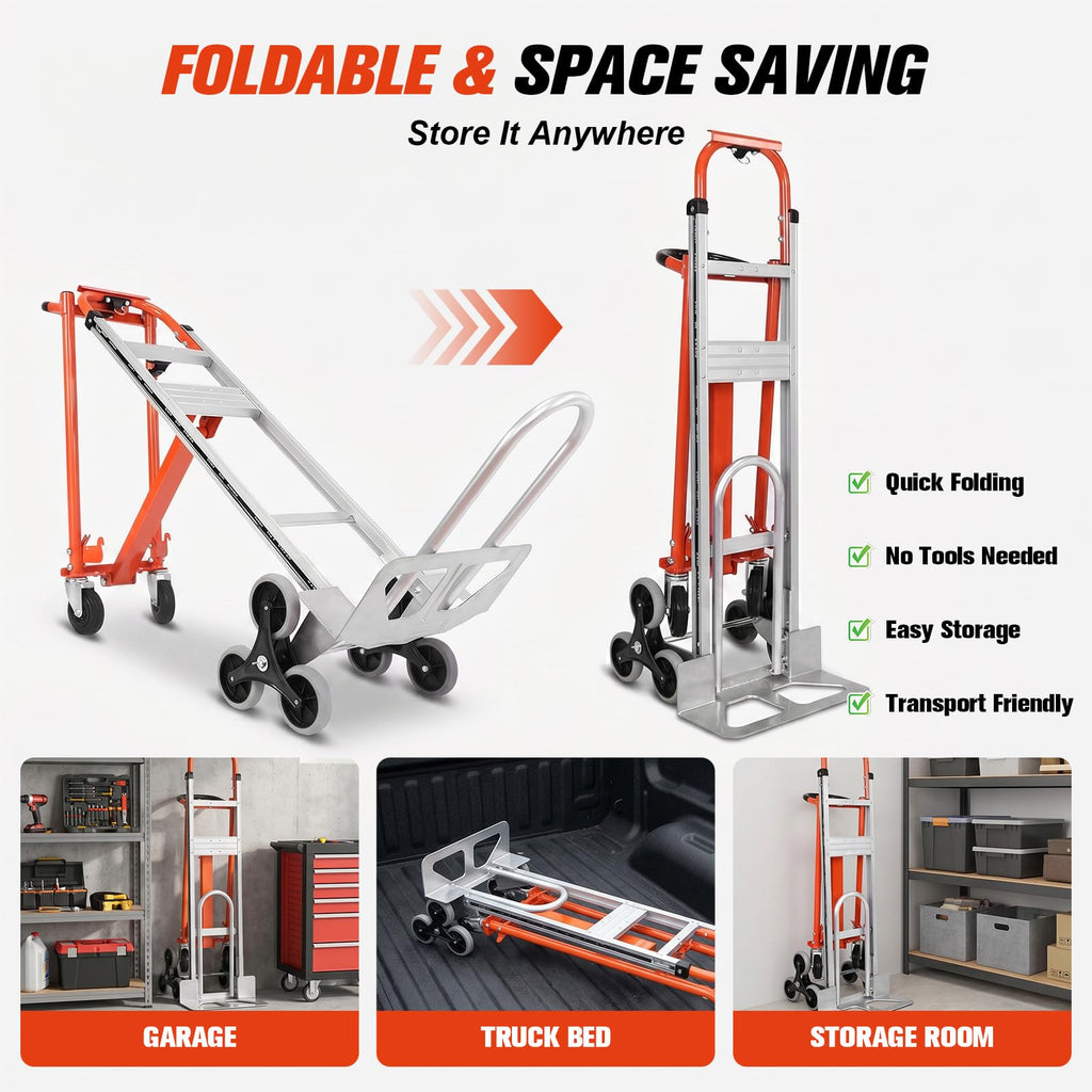 4-in-1 Convertible Stair Climbing Hand Truck, 1000LBS Heavy Duty Folding Aluminum Dolly Cart with Wheels & Handle T8989