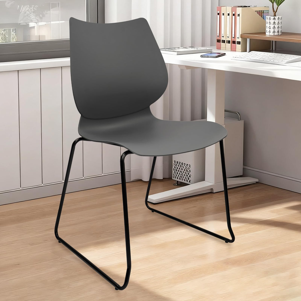 Grey Stacking Chairs with Metal Legs Set of 4 E314405