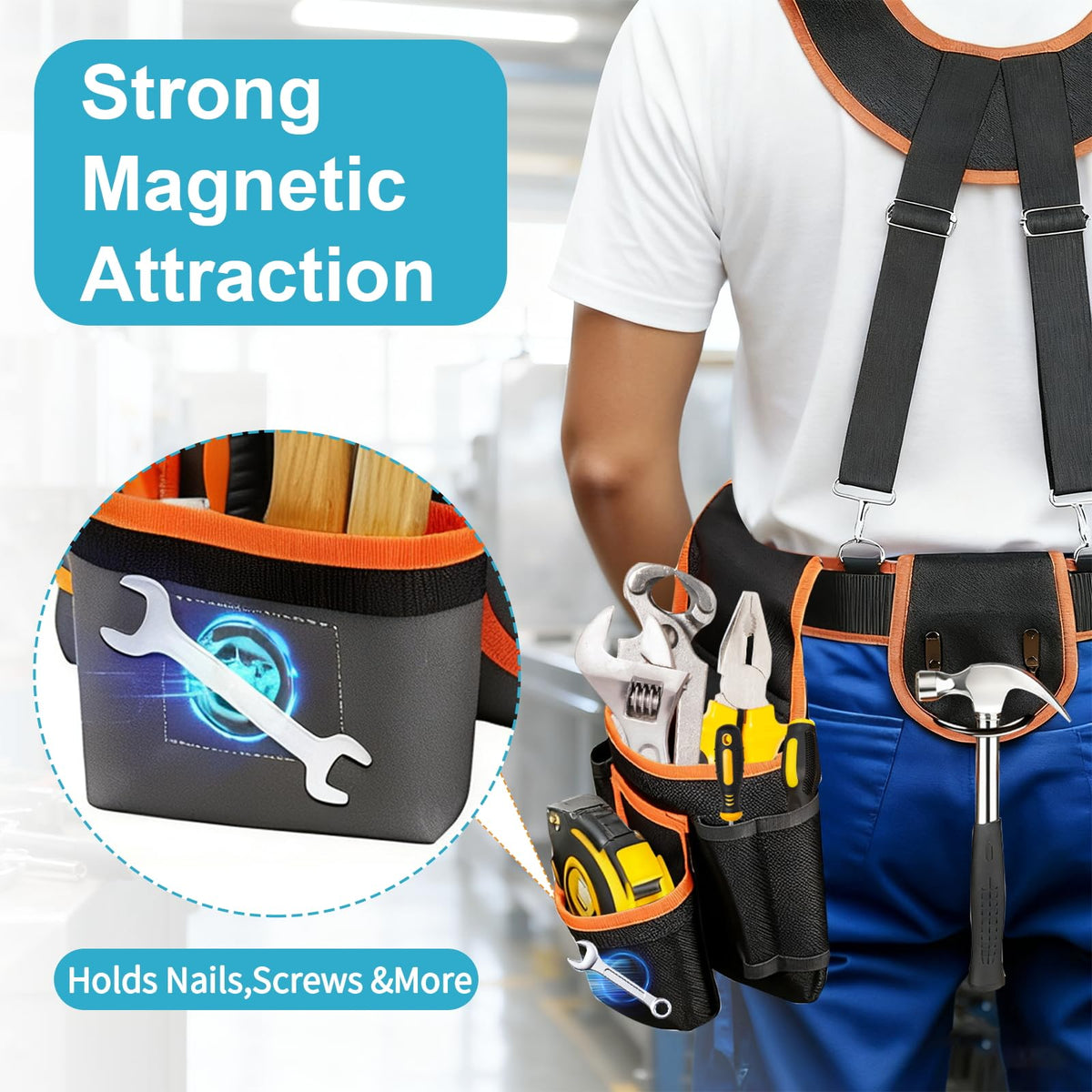 Heavy-Duty Adjustable Tool Belt with Magnetic Tool Kit W3146