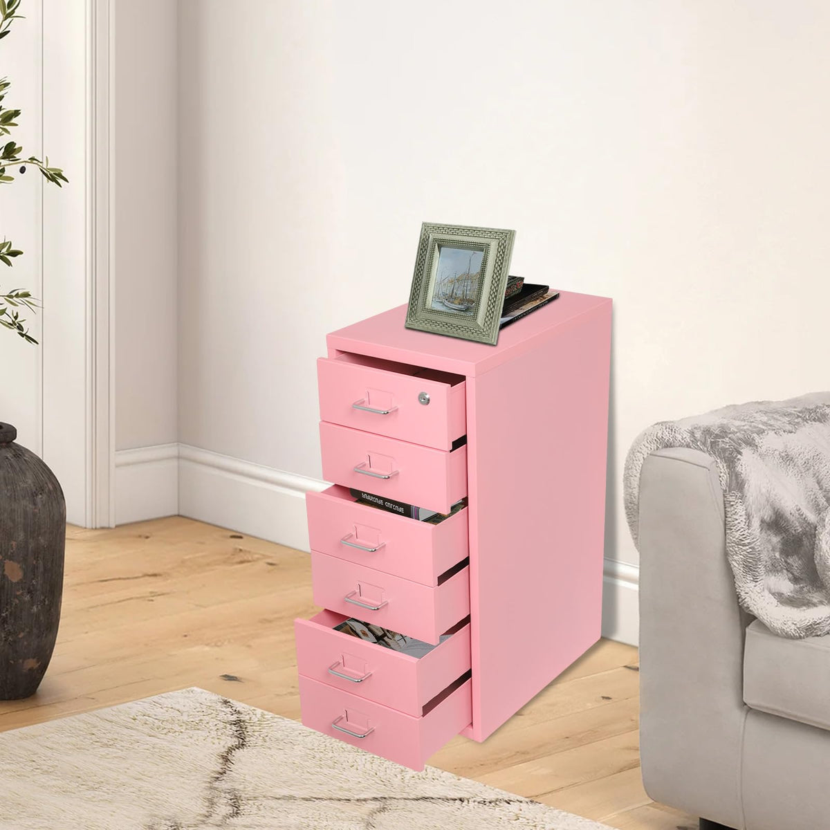 6 Drawer Lockable Metal Mobile File Cabinet with 4 Wheels C35158