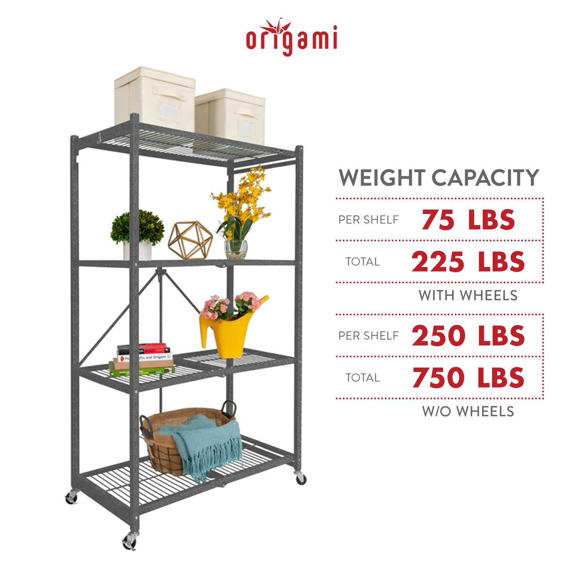 Foldable 4-Tier Heavy-Duty Steel Storage Rack T5330