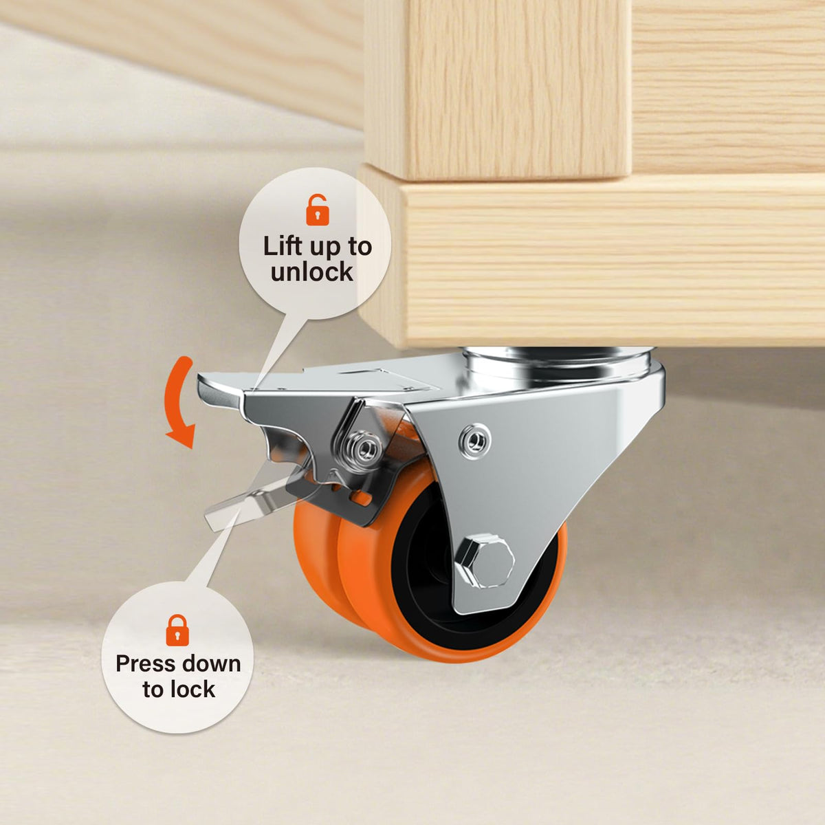 2" Double Wheel Casters with Brake 4 Pack O350