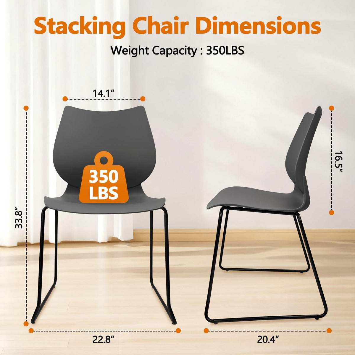 Grey Stacking Chairs with Metal Legs Set of 4 E314405