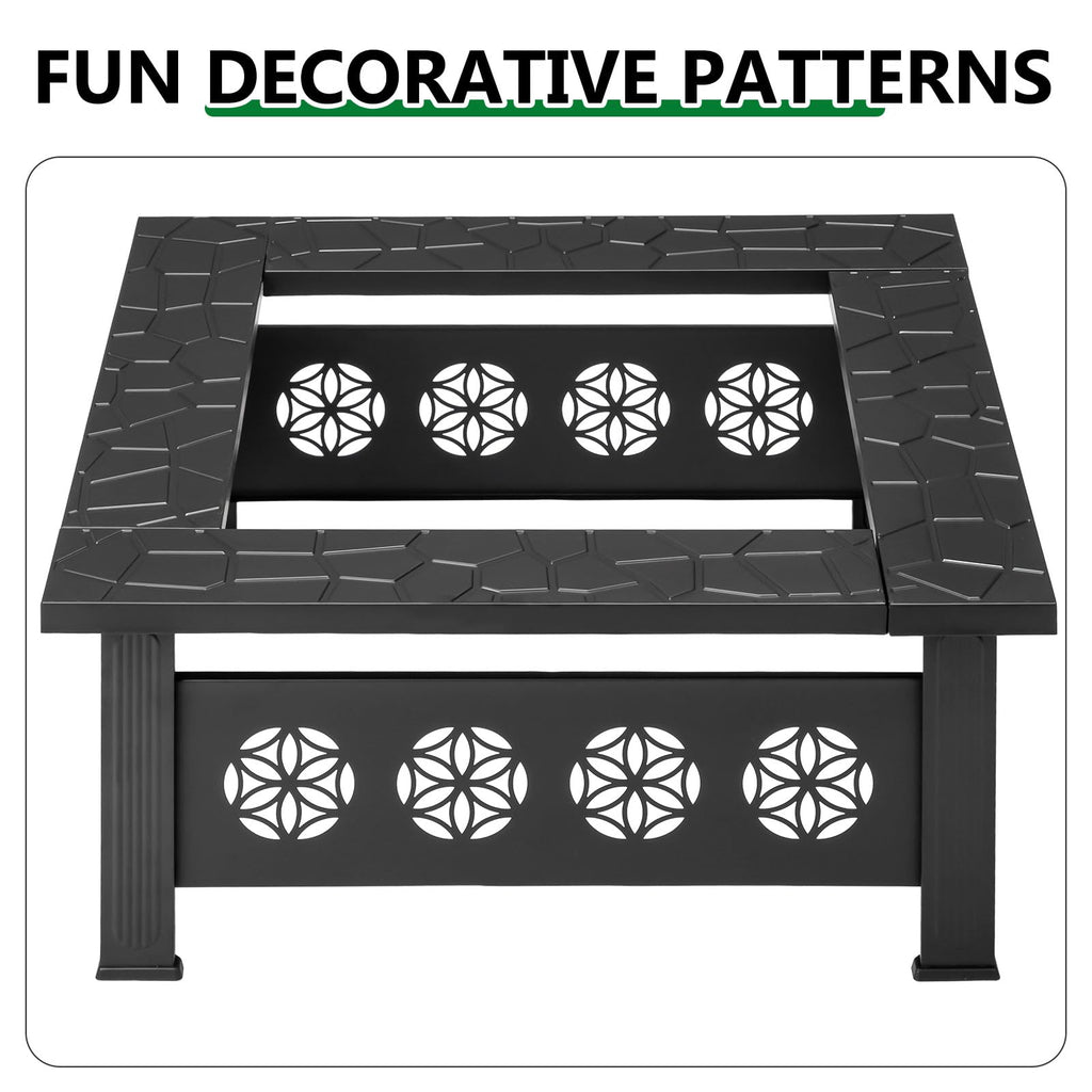 32 Inch Square Wood Burning Fire Pit Table J210