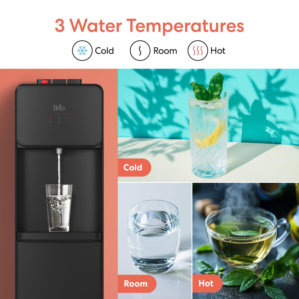 Bottom Load Water Cooler Dispenser, 5 Gallon, Black L86323