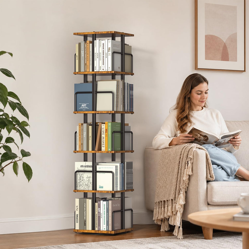 5-Tier Rotating Bookshelf with Metal Guardrails W30197