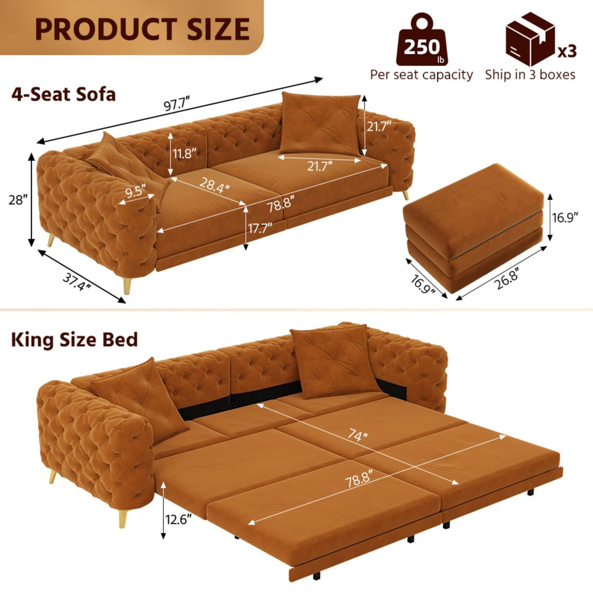 Convertible Sleeper Sofa with Ottoman B662