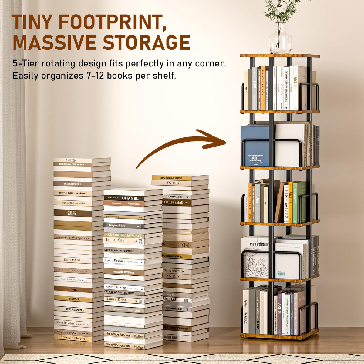 5-Tier Rotating Bookshelf with Metal Guardrails W30197