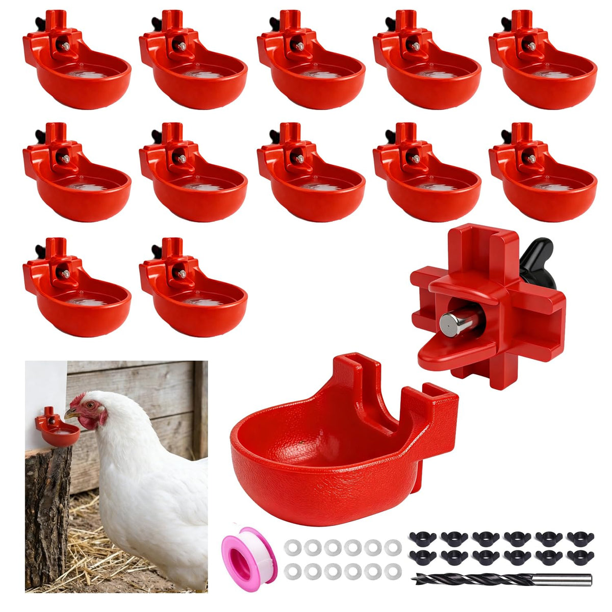 12-Pack Automatic Chicken Water Nipples with Cups S2152
