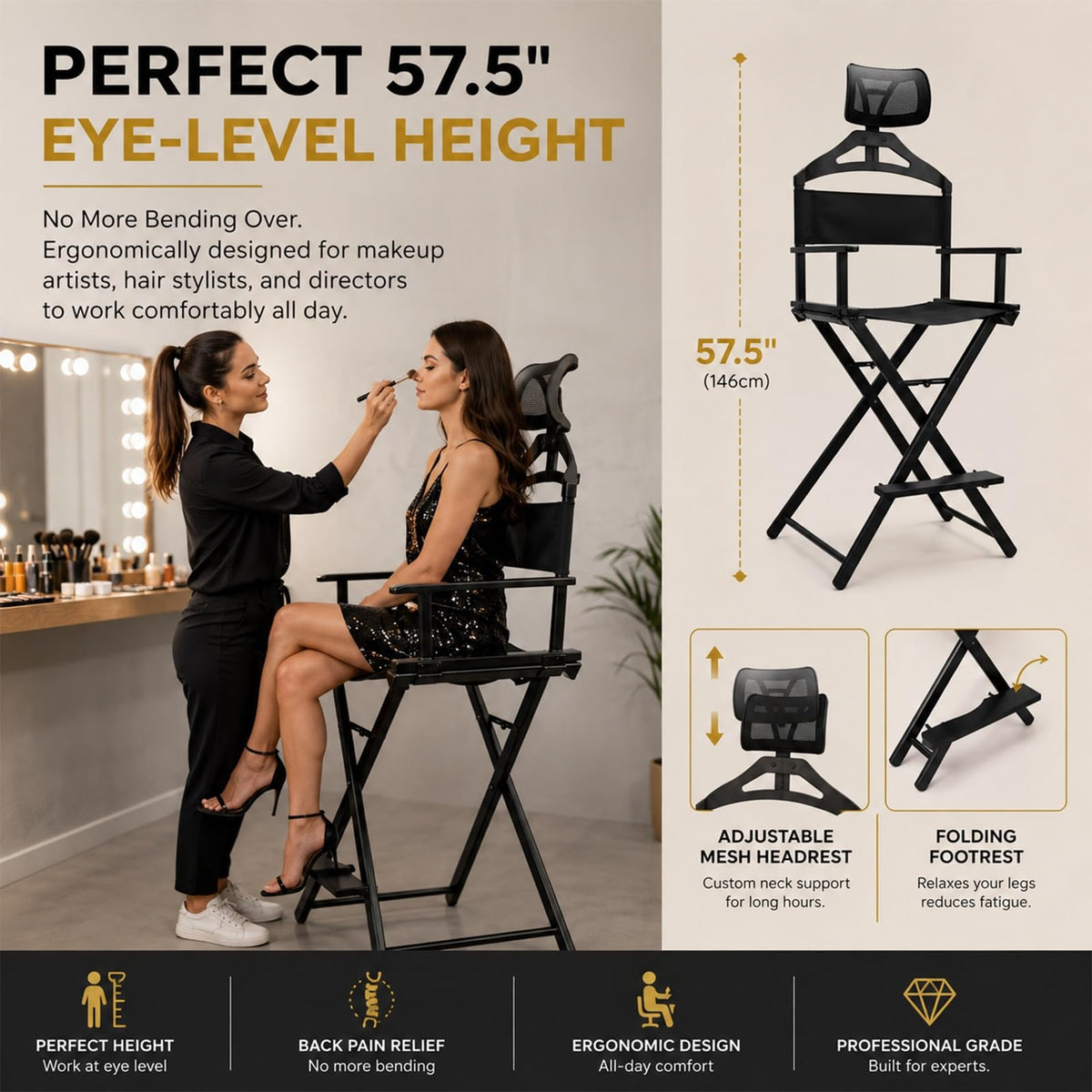 Extra Tall Aluminum Foldable Makeup Artist Chair P673131