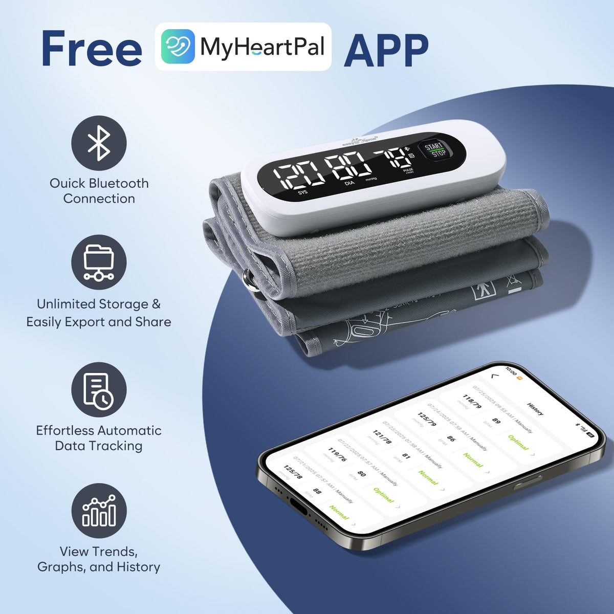 Wireless Bluetooth Blood Pressure Monitor with Large Cuff J2601