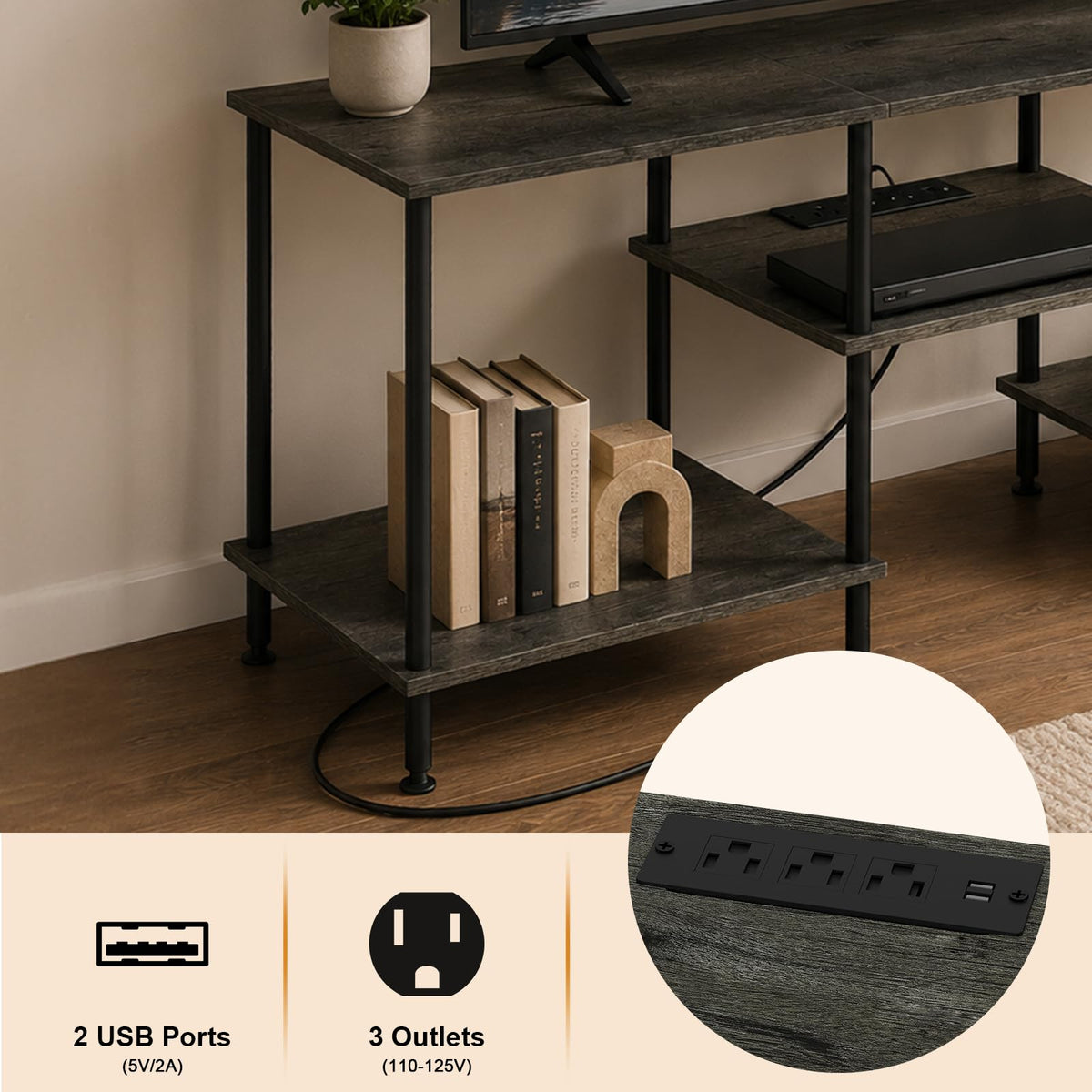 50 Inch Dark Grey TV Stand with Power Outlet N52625