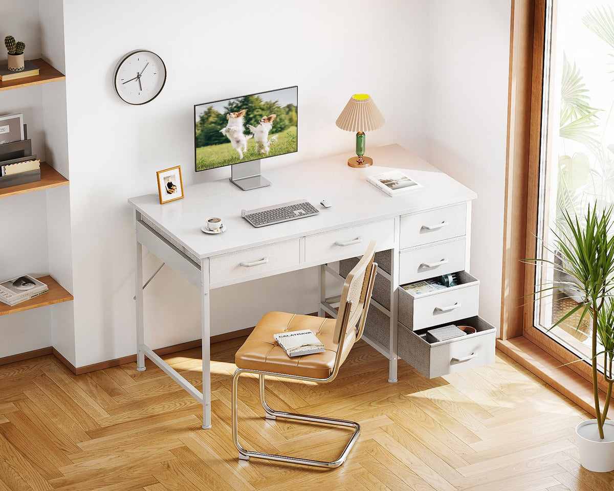 White Computer Desk with 6 Drawers I963394