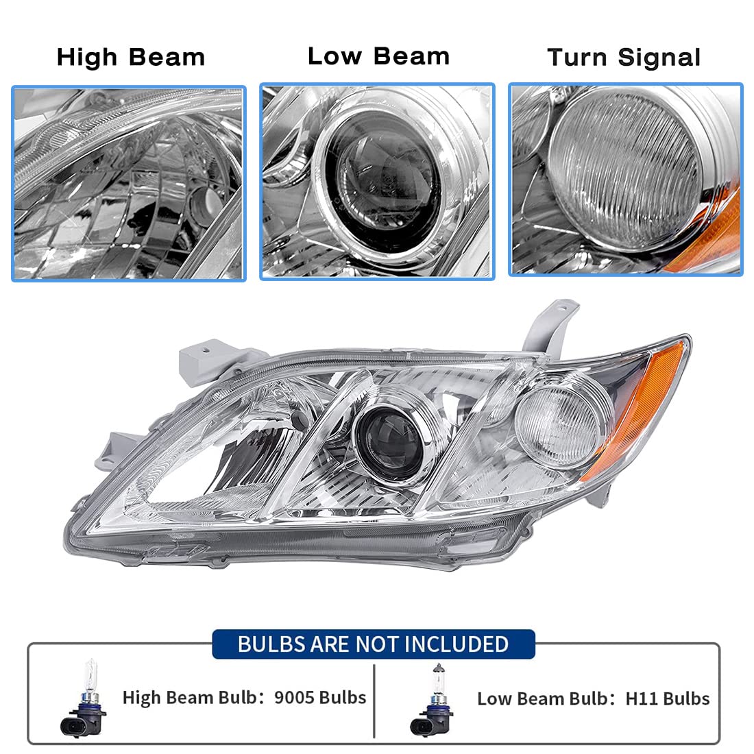 Chrome Housing Amber Reflector Clear Lens Headlights T385