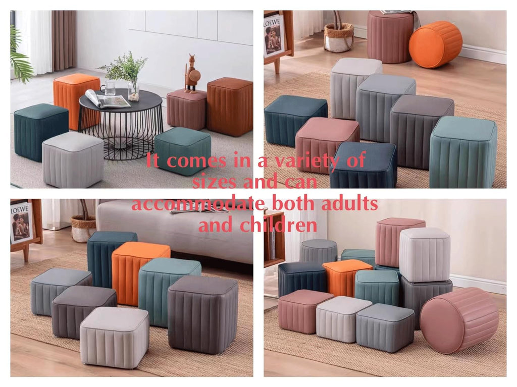 Dark Blue Leather Square Ottoman Y8224