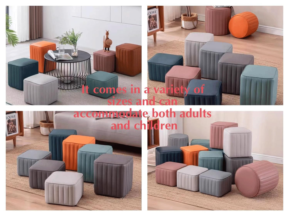 Dark Blue Leather Square Ottoman Y8224