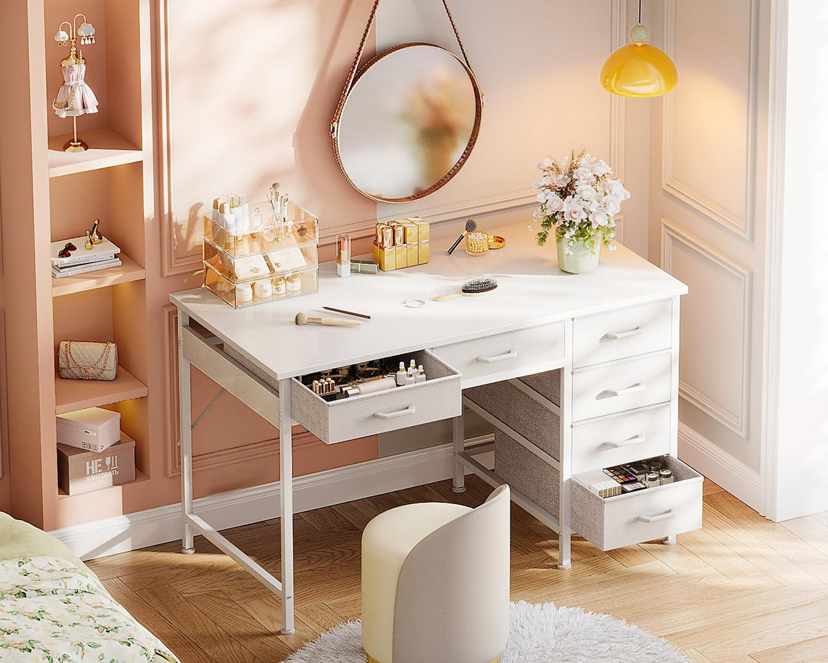 White Computer Desk with 6 Drawers I963394