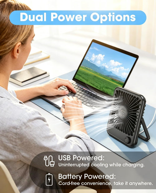 2 Pack Small Rechargeable Quiet Portable Desk Fan H40054