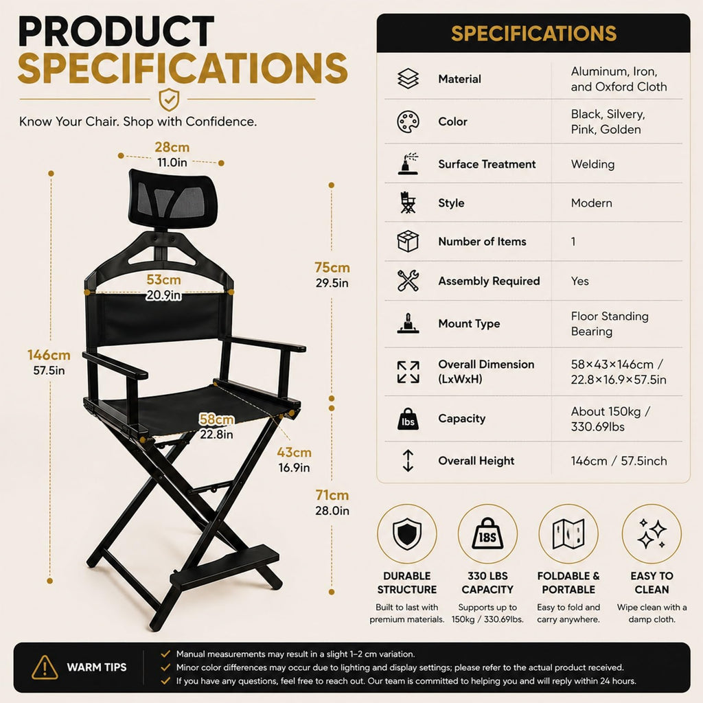 Foldable Makeup Chair with Footrest P5378