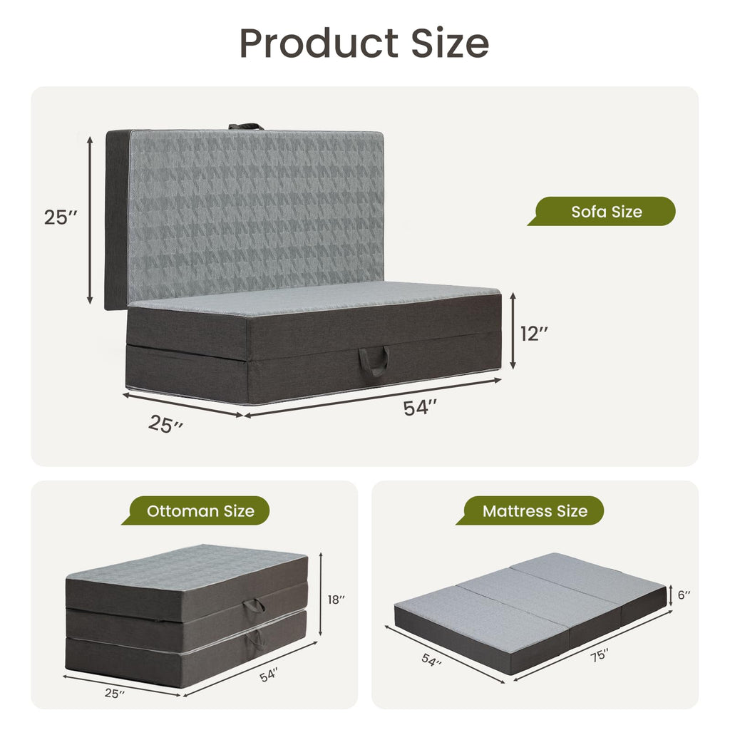 6" Trifold Full Size Memory Foam Mattress K137
