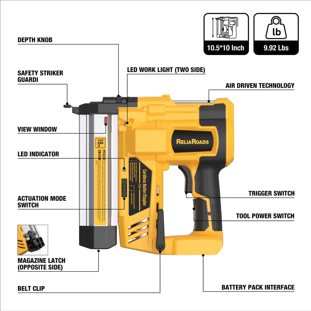 2-in-1 18GA Cordless Brad Nailer Stapler A543