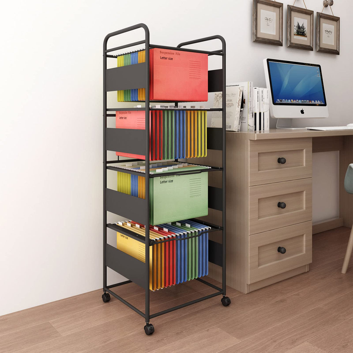 4-Tier Metal File Cart with Wheels X948