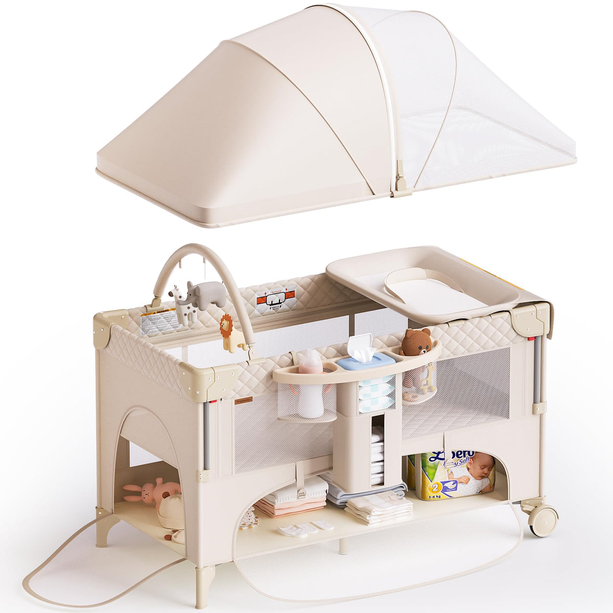 Baby Bassinet, Pack and Play, Bedside Crib Sleeper, Diaper Changer N80373