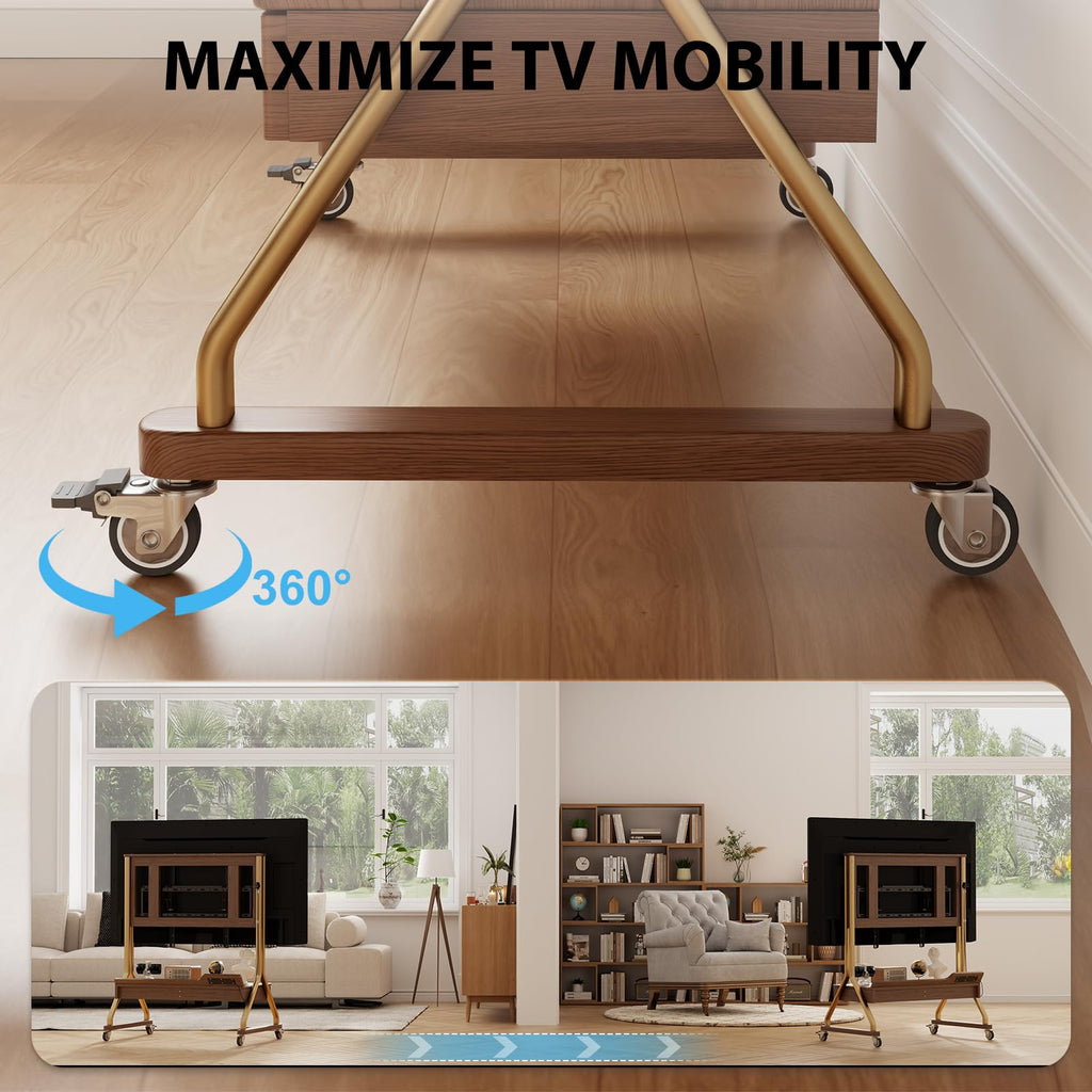 Rolling TV Stand with Wheels for 40-75" TVs, Height Adjustable, 2 Drawers O1707