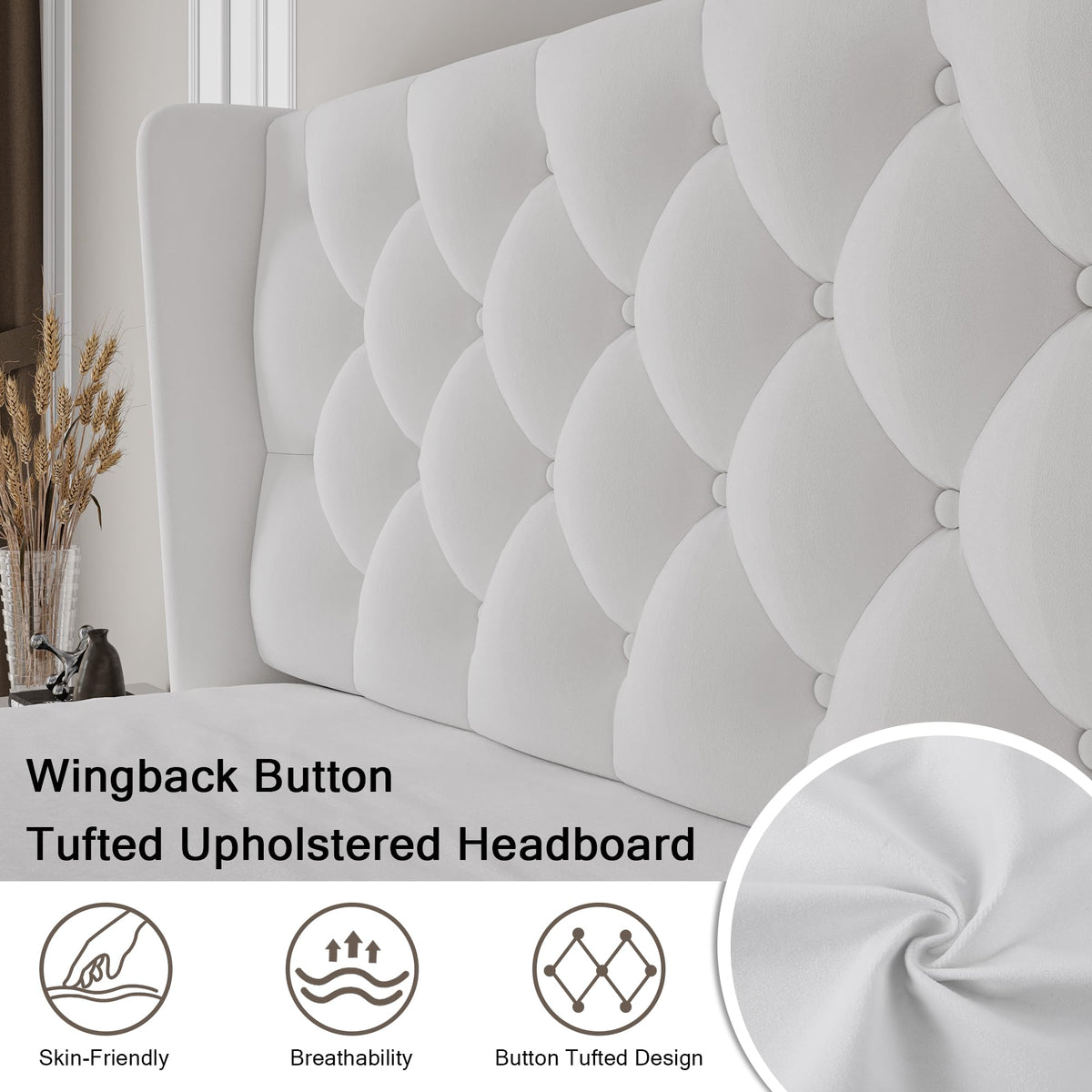 Queen Size Velvet Upholstered Platform Bed Frame with Wingback Headboard Y477
