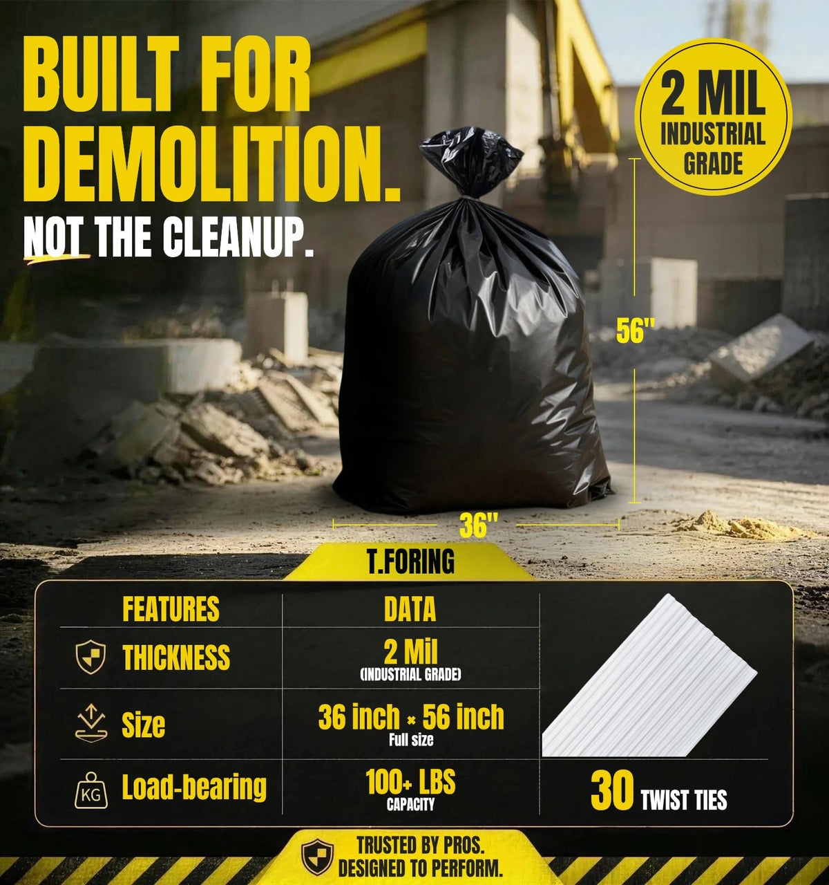 55 Gallon Heavy Duty 2 Mil Black Garbage Bags N17168