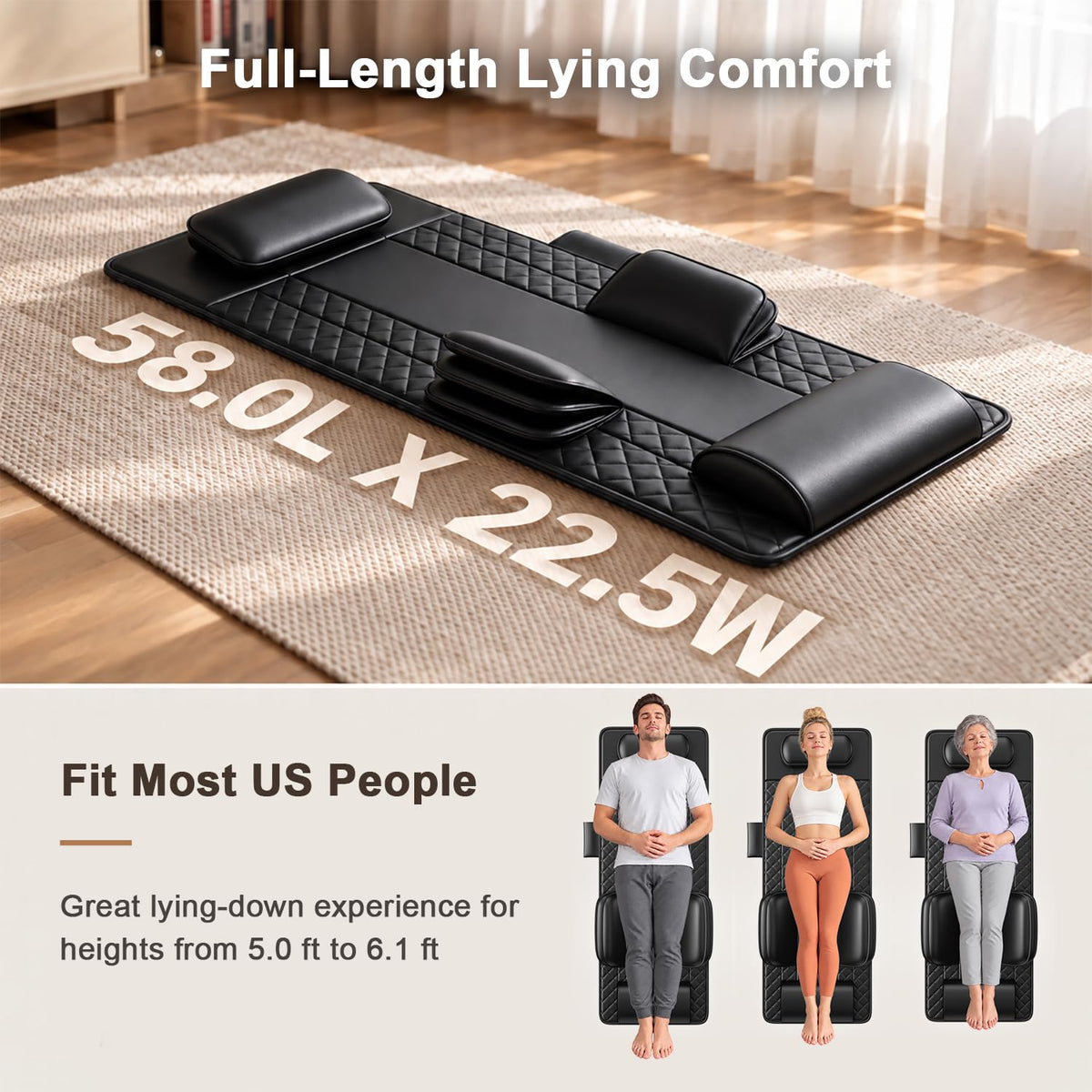 Full Body Massage Mat with Heat, 3D Stretching Back Massager Pad, 4 Modes 3 Intensities 3 Heat Levels, Portable Foldable PU Leather X5531