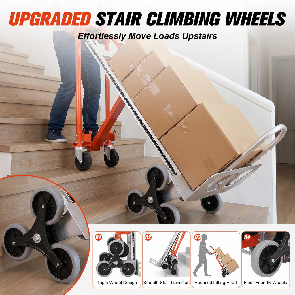 4-in-1 Convertible Stair Climbing Hand Truck, 1000LBS Heavy Duty Folding Aluminum Dolly Cart with Wheels & Handle T8989