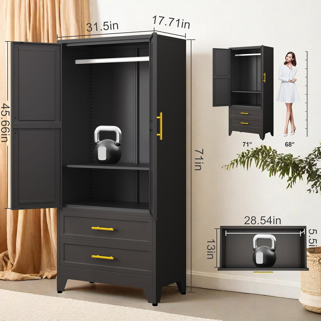 Metal Wardrobe Cabinet with 2 Drawers E7240
