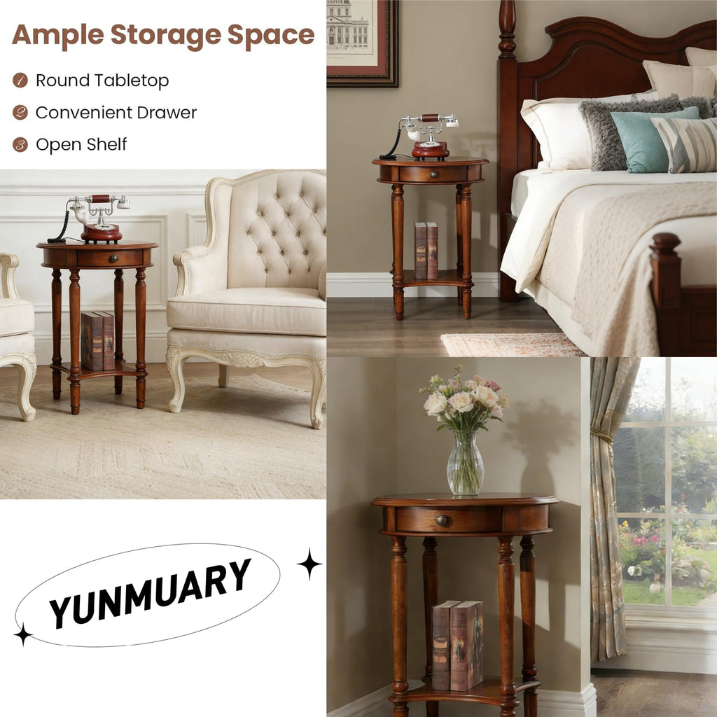2-Tier Round Side Table with Drawer A279