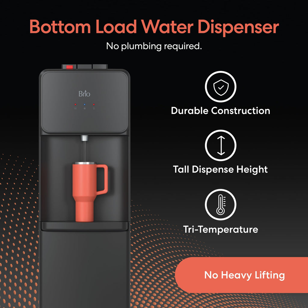Bottom Load Water Cooler Dispenser, 5 Gallon, Black L86323