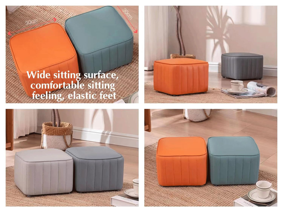 Dark Blue Leather Square Ottoman Y8224
