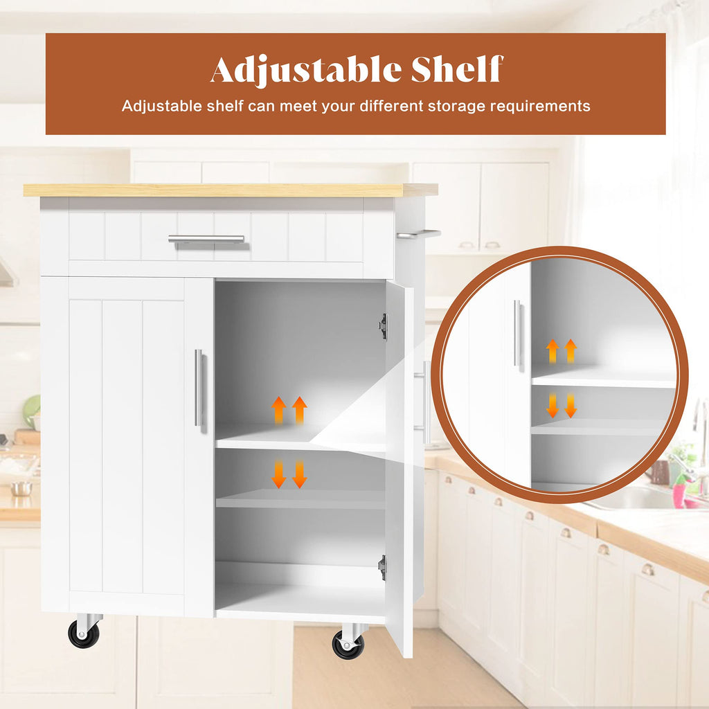 26" Rolling Kitchen Island Cart with Drawer, Shelves, Towel Rack, Lockable Casters, White G925117