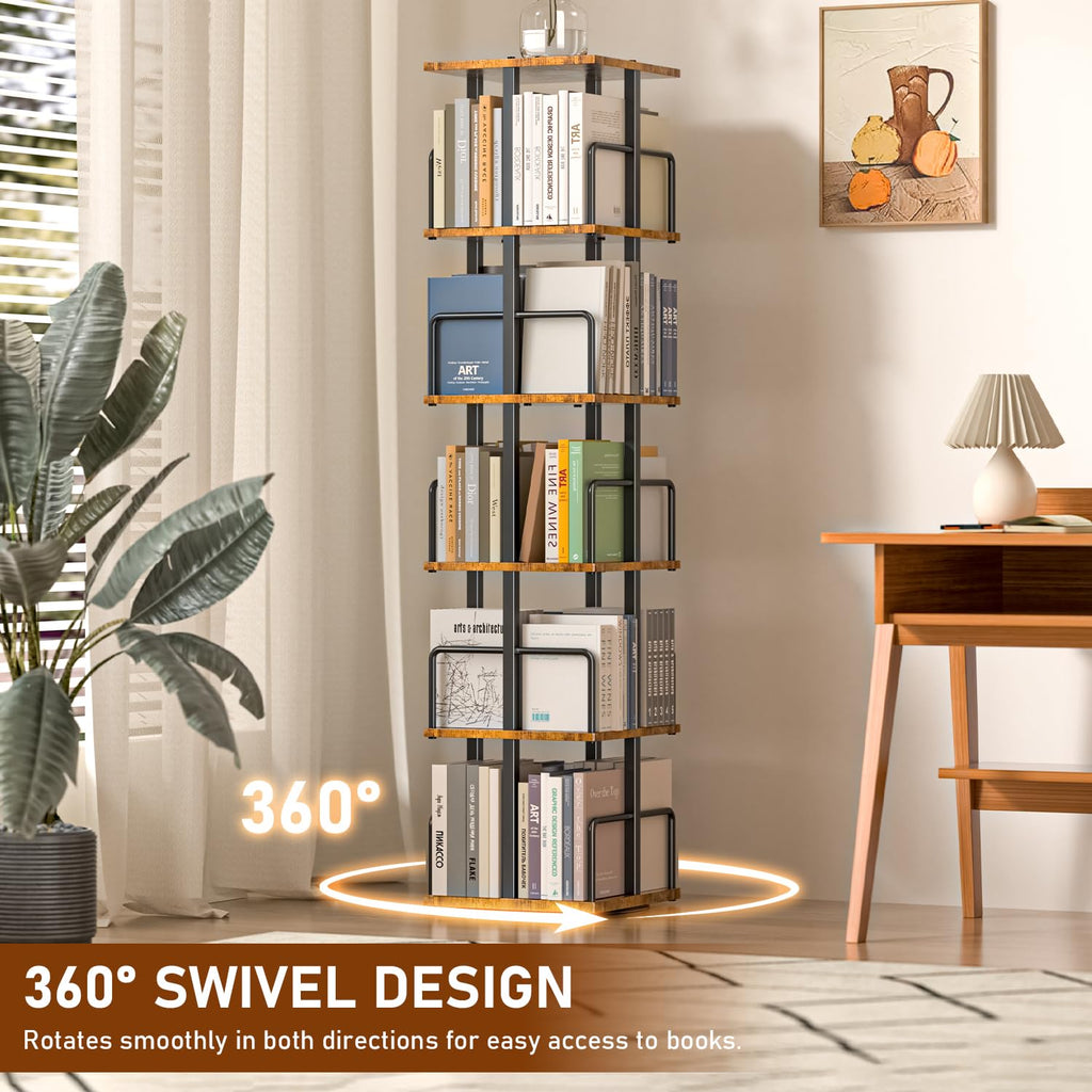 5-Tier Rotating Bookshelf with Metal Guardrails W30197