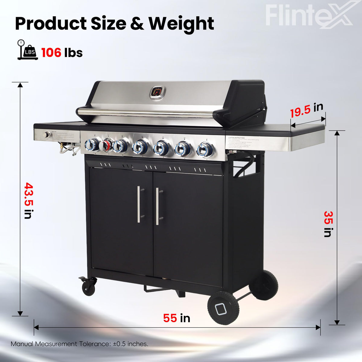 6-Burner Propane Gas Grill with Cast Iron Grates & Griddle, 54,600 BTU, Black O612