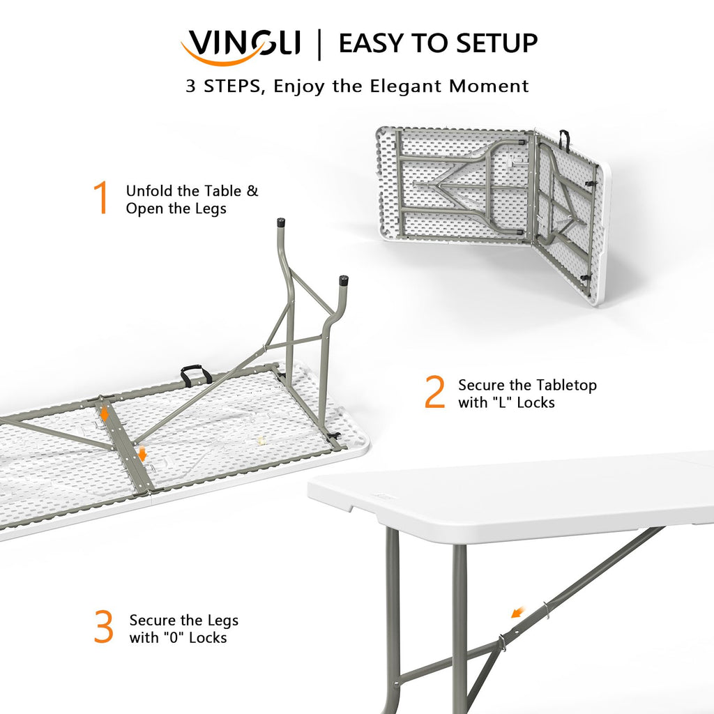White 6-Foot Portable Plastic Folding Table 2 Pack K75718