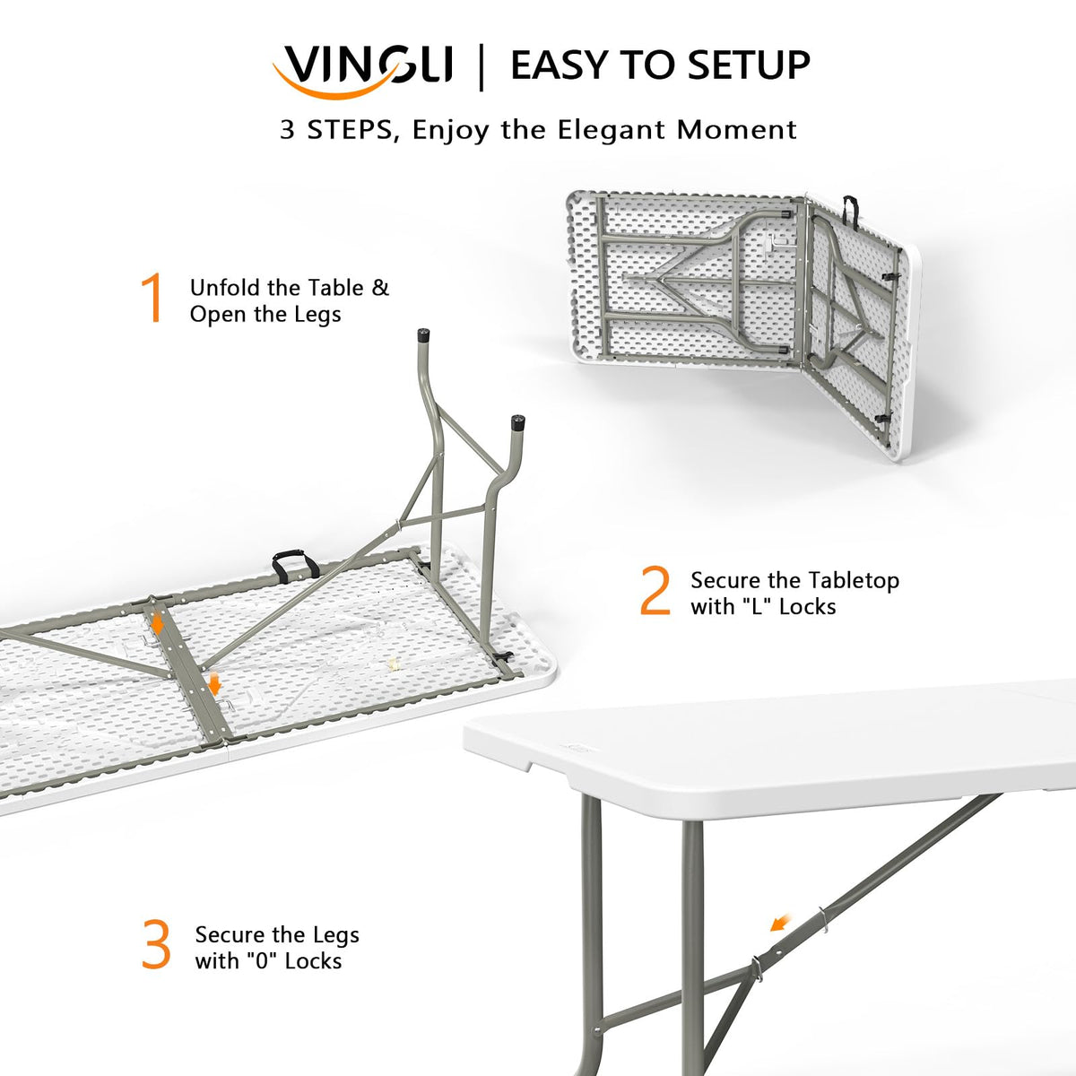 White 6-Foot Portable Plastic Folding Table 2 Pack K75718
