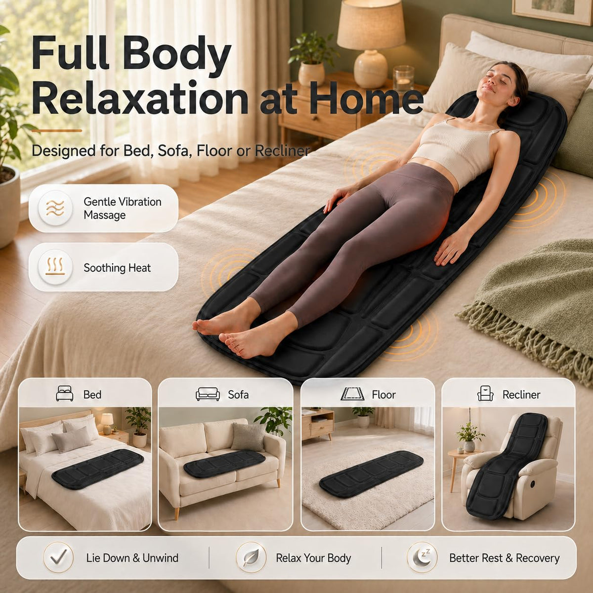 Heated Vibration Full Body Massage Mat with Lumbar Support Cushion D816479