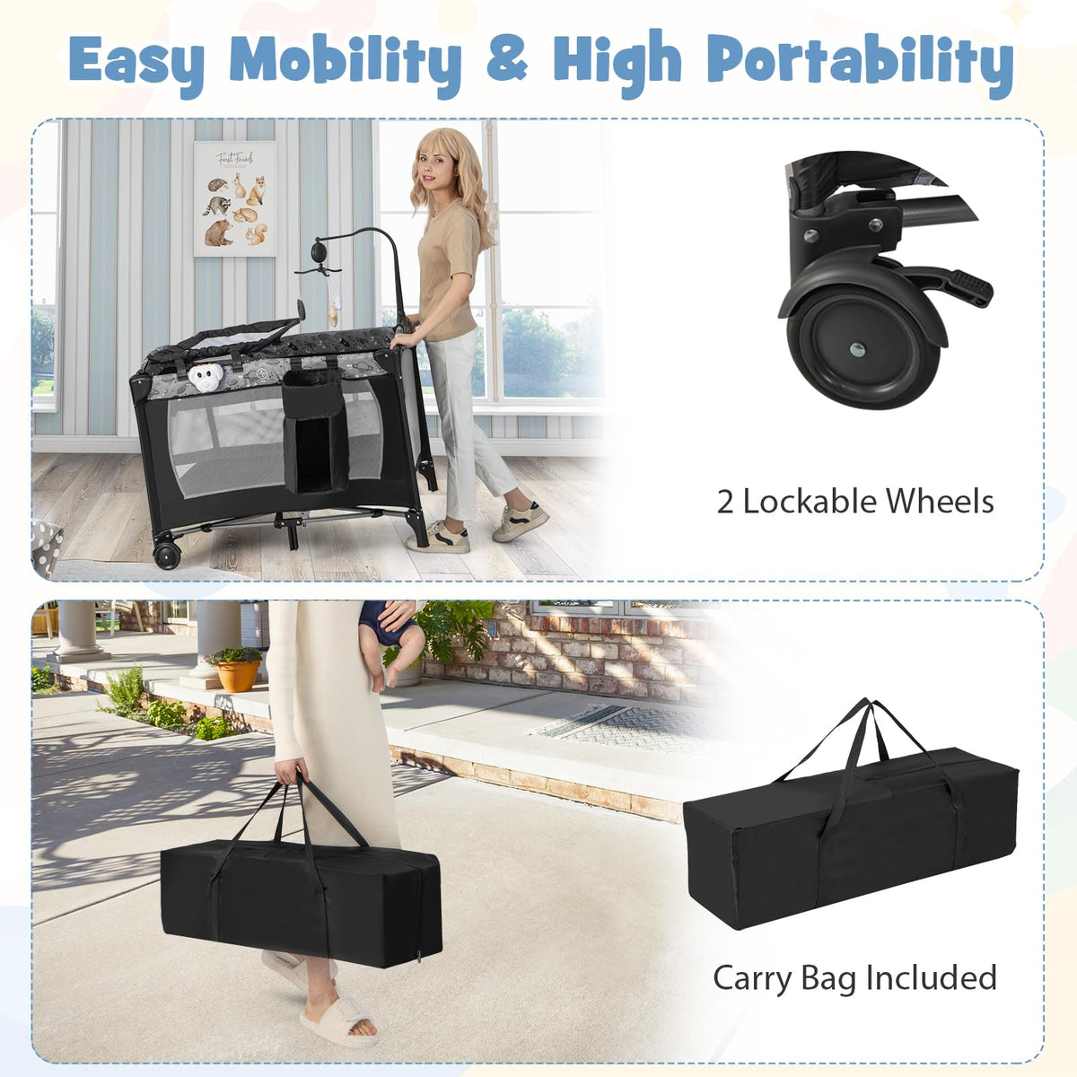 4 in 1 Portable Baby Playard with Bassinet and Changing Table J350