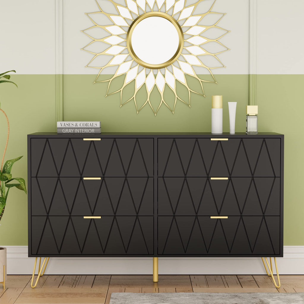 Black 6 Drawer Dresser and 2 Drawer Nightstand Set of 2 J60790