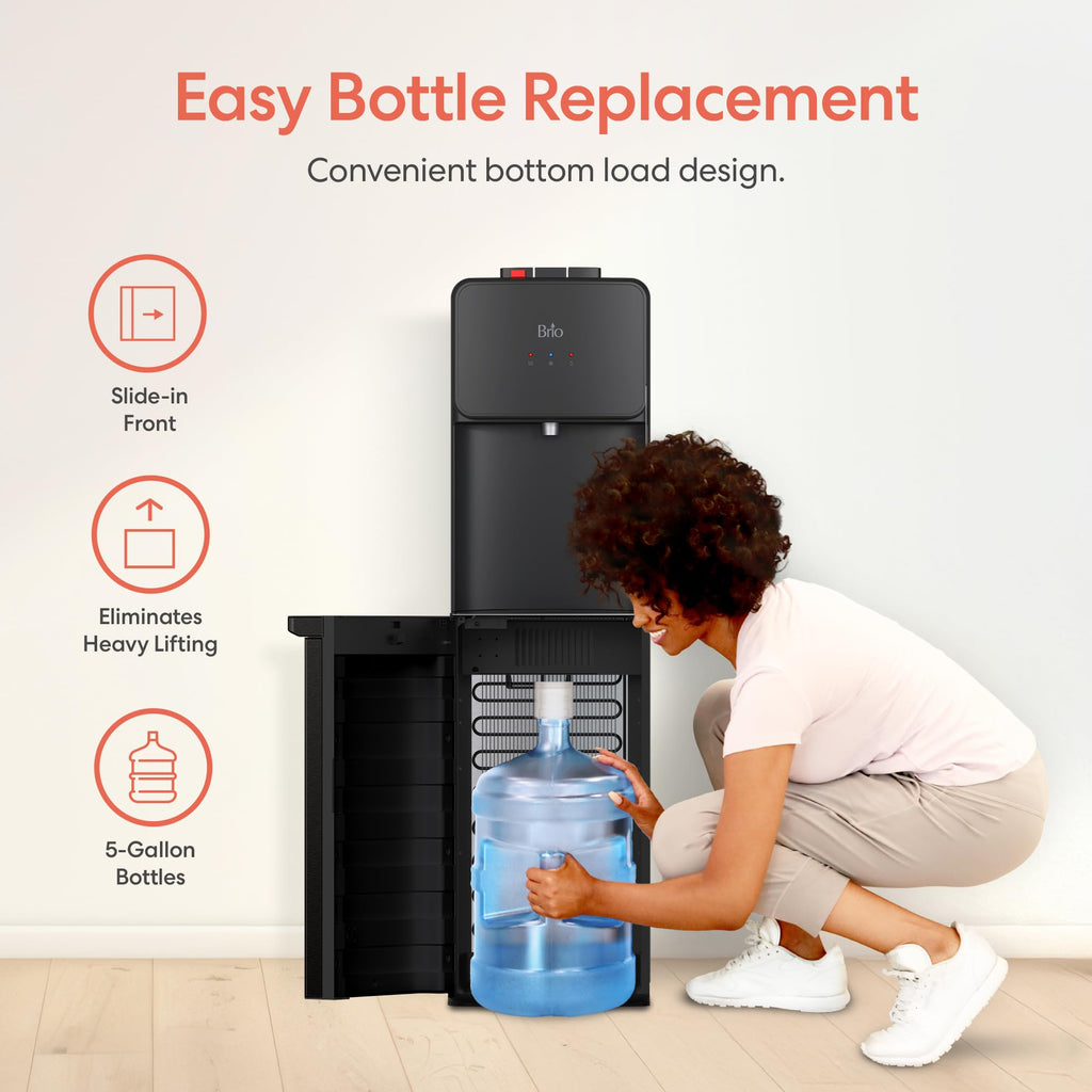 Bottom Load Water Cooler Dispenser, 5 Gallon, Black L86323