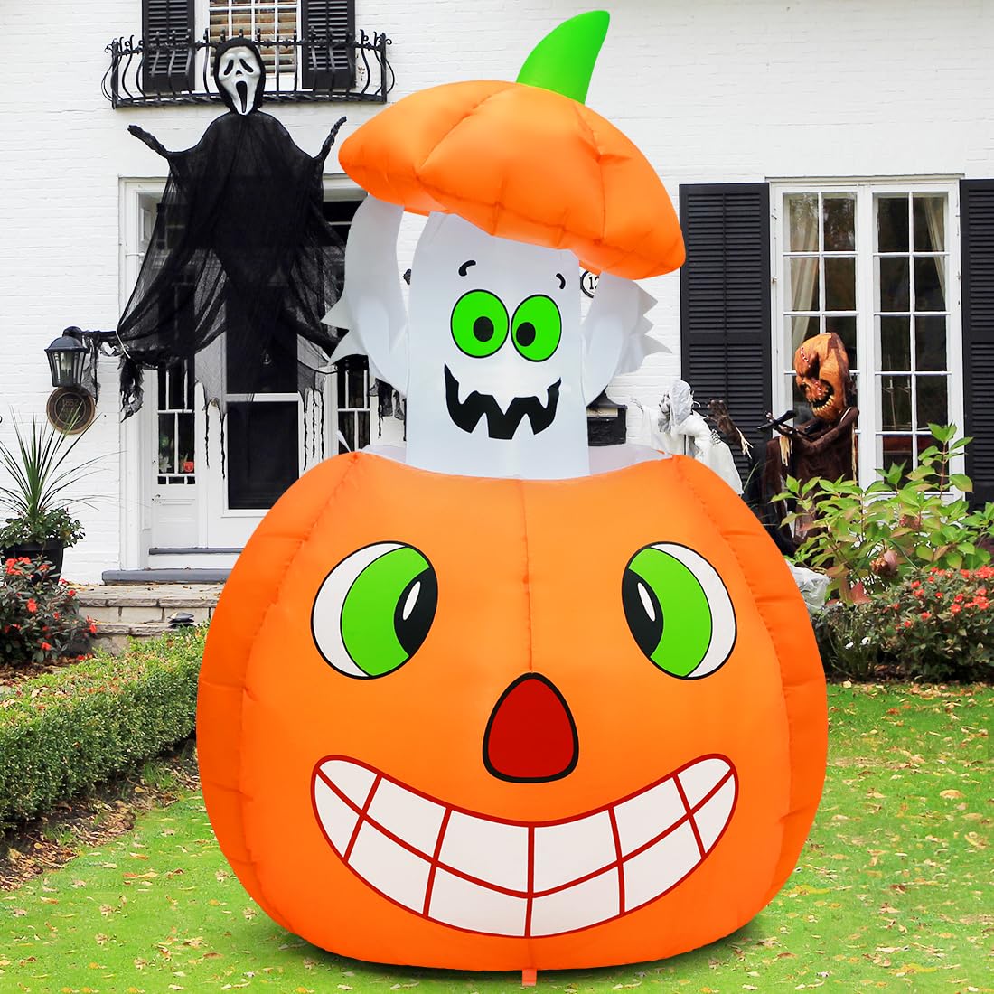 5 FT Animated Pumpkin Ghost Inflatable Outdoor Decoration L7852
