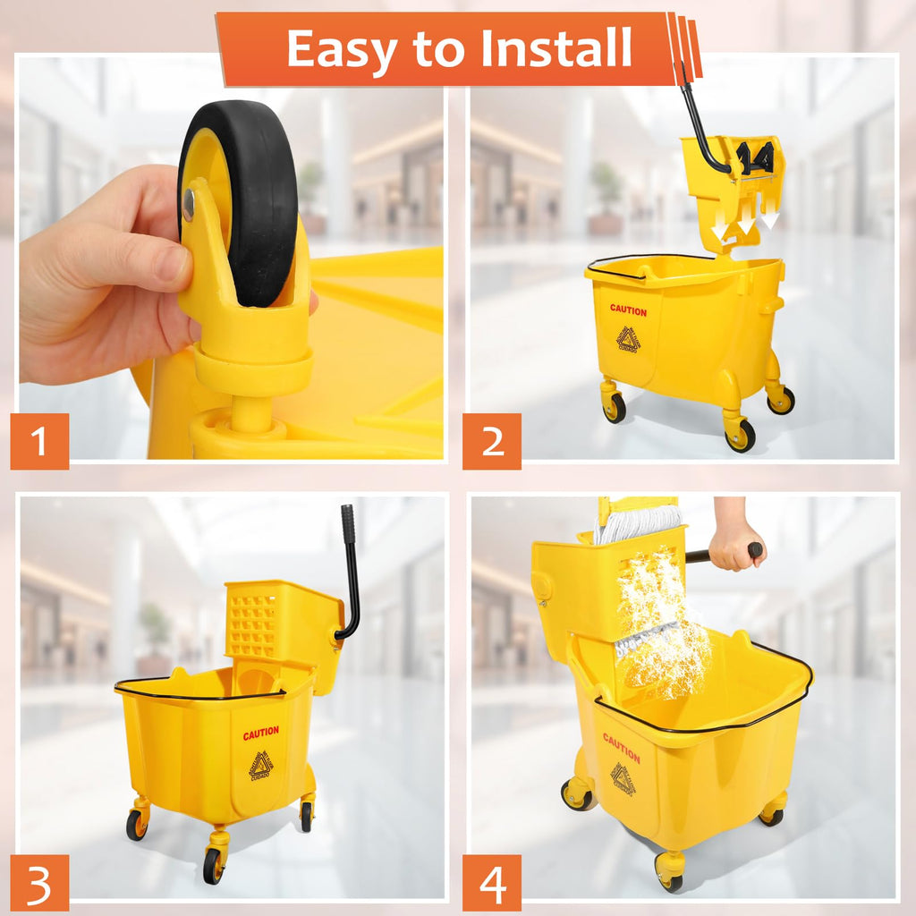 35 Qt Mop Bucket with Side Press Wringer on Wheels L934