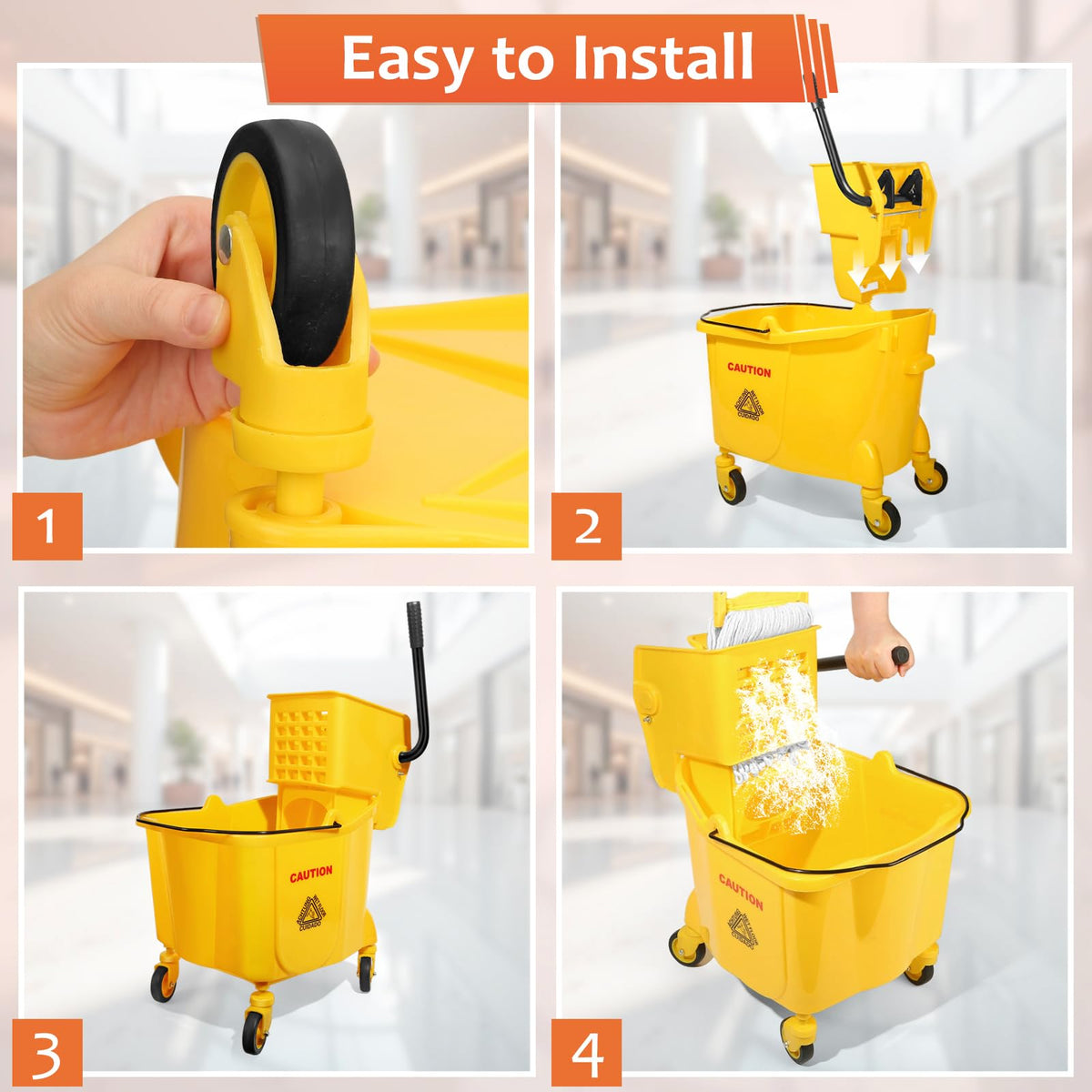 35 Qt Mop Bucket with Side Press Wringer on Wheels L934