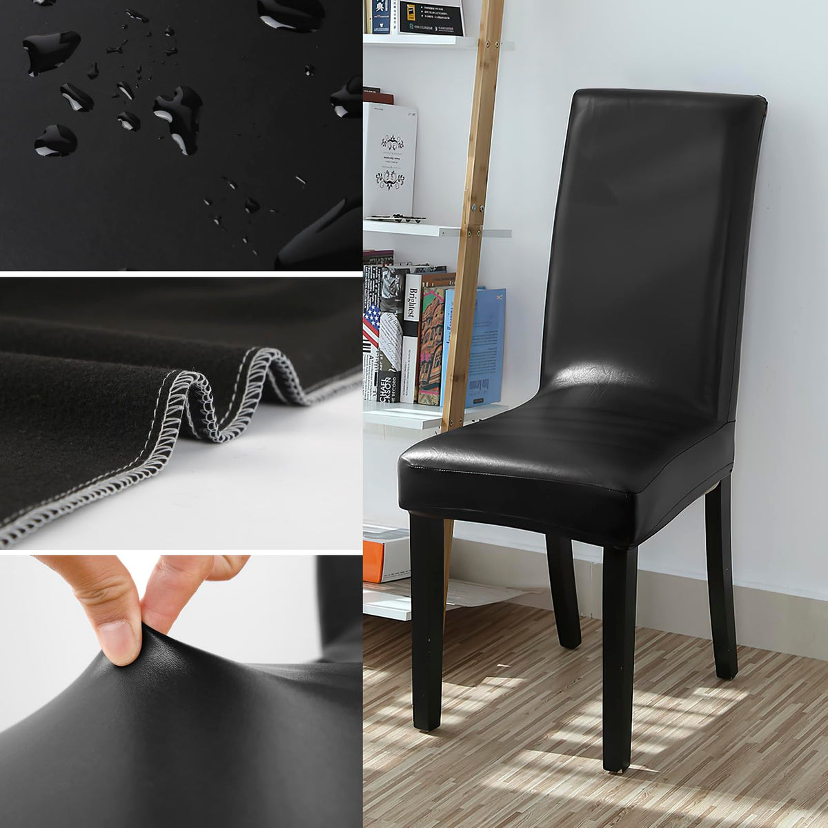 Black Pu Leather Chair Covers Set of 4 J148298