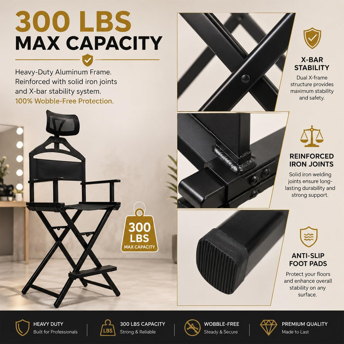 Foldable Makeup Chair with Footrest P5378